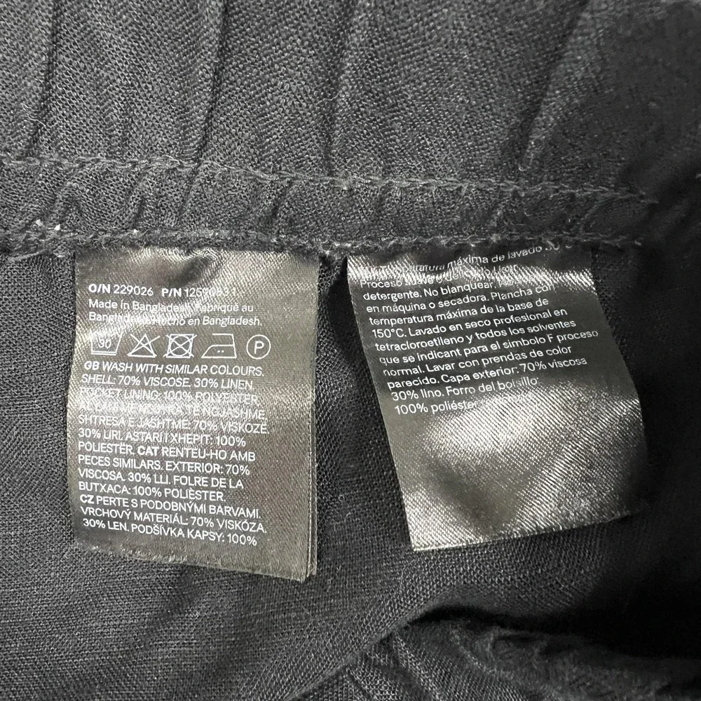 H&M Pants Womens M Black Linen Blend Relaxed Lounge Sweatpants Drawstring